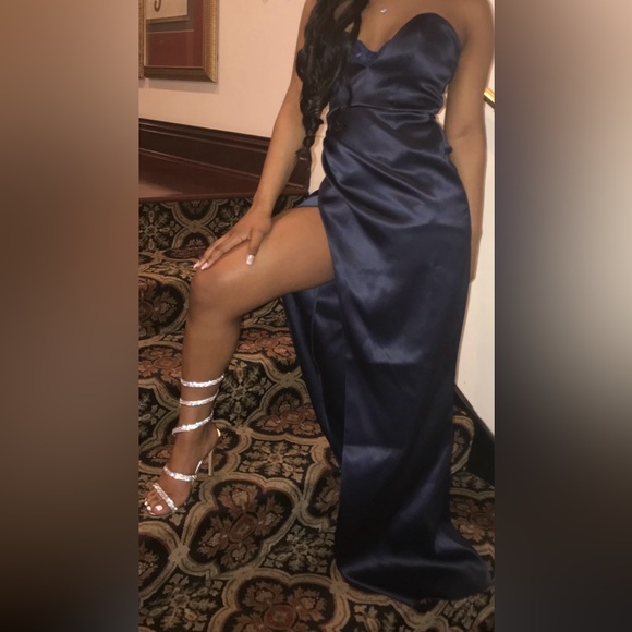 Missguided Peace + Love Strapless Navy Prom Dress - Picture 2 of 4